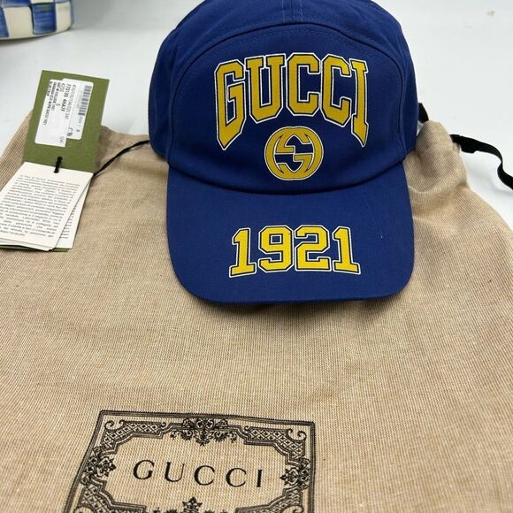 Women\'s Gucci GG blue/yellow baseball hat size small adjustable made in Italy main image 5